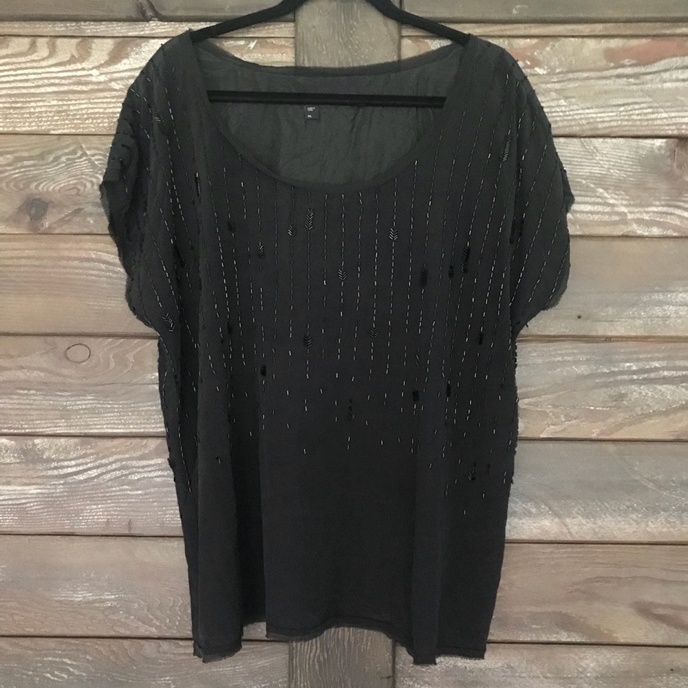 Silk beaded Eileen Fisher short sleeve top